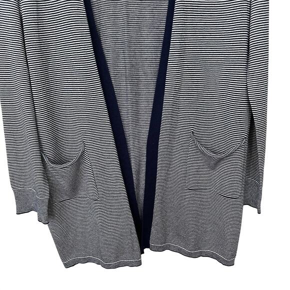 ATM Open Cardigan Silk Cashmere Blend Navy Blue Striped Lightweight Nautical M - Picture 7 of 9
